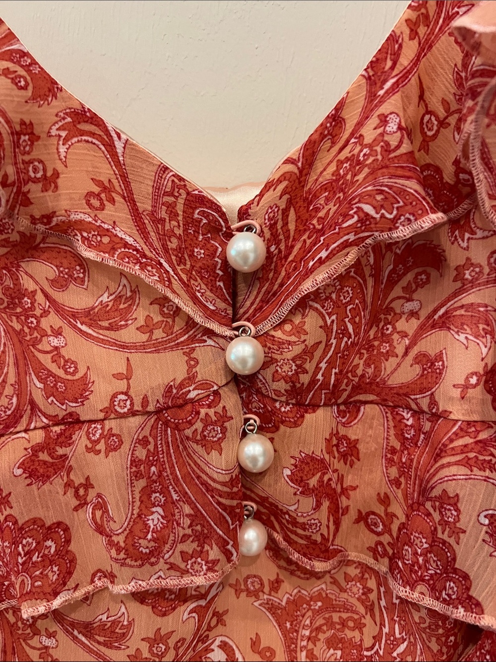 Express Pink Paisley Ruffle Pearl-Button Camisole - Picture 2 of 6